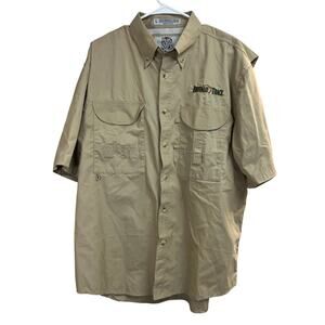 Tiger Hill Buffalo Trace Embroidered Short Sleeve Khaki Men's Shirt Large